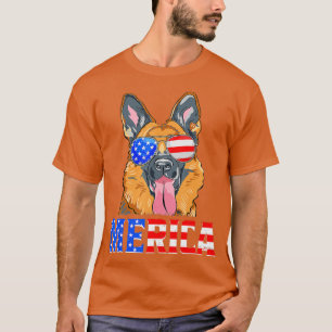 Camiseta Merica German shepherd Cão Americano Bandeira 4° D