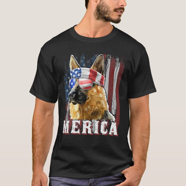 Camiseta Merica German shepherd Dog 4 De Julho Americano (Frente)