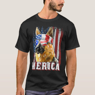 Camiseta Merica German Shepherd Dog 4th Of July American Fl