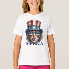 Camiseta Merica Girl, 4 de julho Gelam Girl com estrelas
