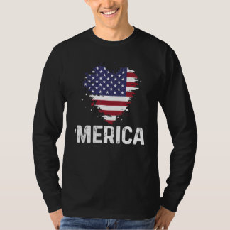 Camiseta Merica Heart Patriotic Usa Flag Em Quarto De Julho