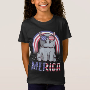 Camiseta Merica Hippopotamus American Flag 4 de julho Hipp