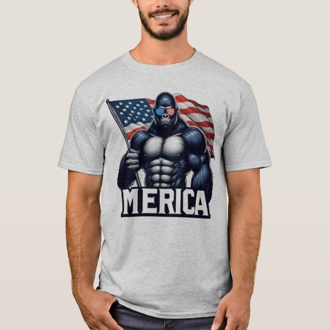 Camiseta MERICA – Patriotic Gorilla Holding American Flag F (Frente)