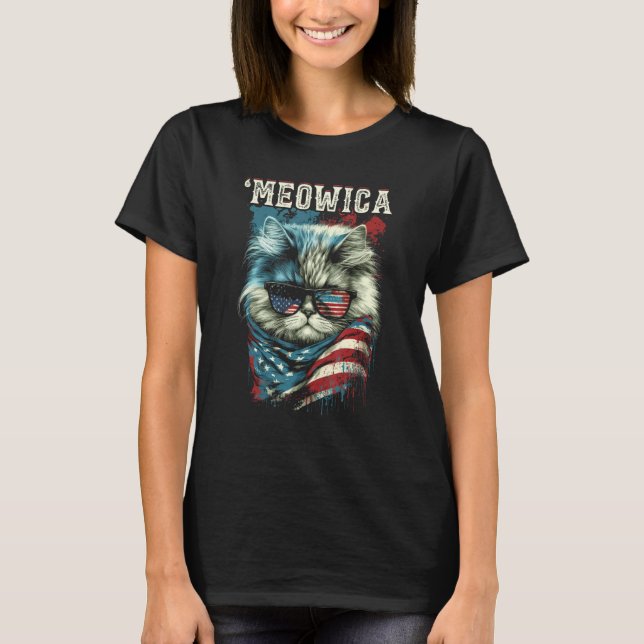 Camiseta Merica Patriotic Persian Cat Meowica 4th of July C (Frente)