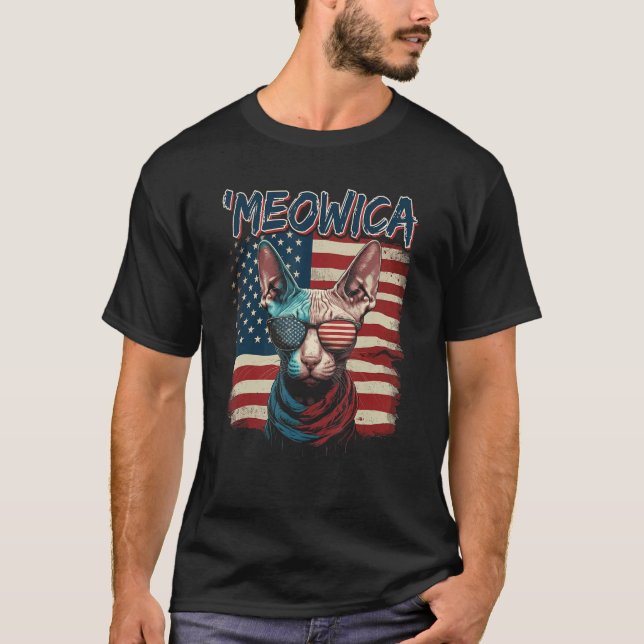 Camiseta Merica Patriotic Sphynx Cat Meowica 4th of July Ca (Frente)