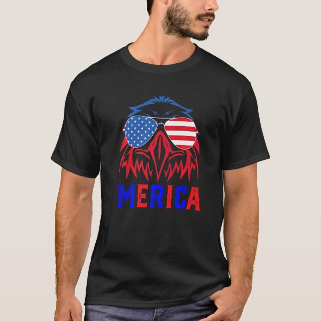 Camiseta Merica Patriótica Águia 4 De Julho Meninas Vêm (Frente)