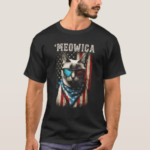 Camiseta Merica Patriótica Siamesa Cat Meowica 4 de julho C