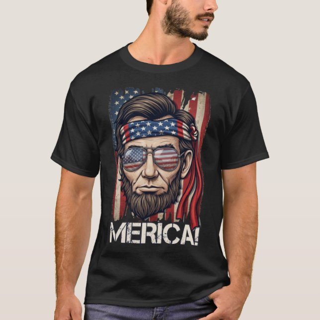 Camiseta Merica! Patriótico Abraham Lincoln (Frente)