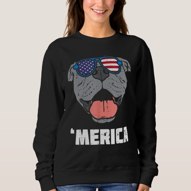 Camiseta Merica Pitbull Pit American USA Flag 4th Of July F (Frente)
