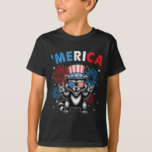 Camiseta Merica Racoon 4 de julho Dia da Independência Amér