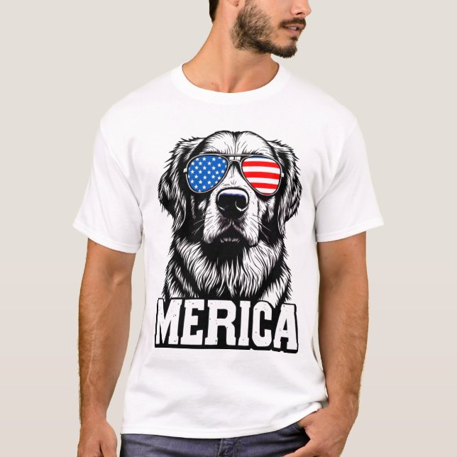 Camiseta "Merica - Retriever de Ouros Patriótico (Frente)