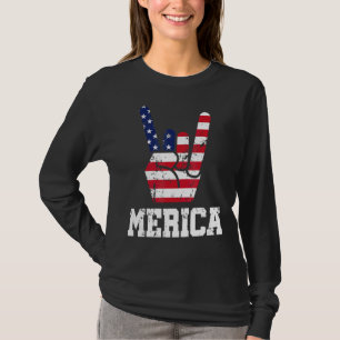 Camiseta Merica Rock On Sign American Flag Usa