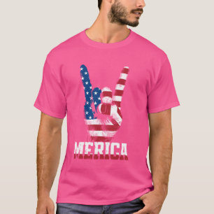 Camiseta Merica Rock Sign 4 de julho Vintage American Flag