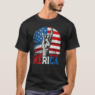 Camiseta Merica Rock Sign 4 de julho Vintage Retro USA Ame