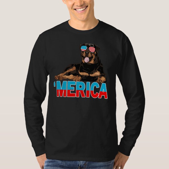 Camiseta Merica Rottweiler American Flag Sunvidles 4º (Frente)