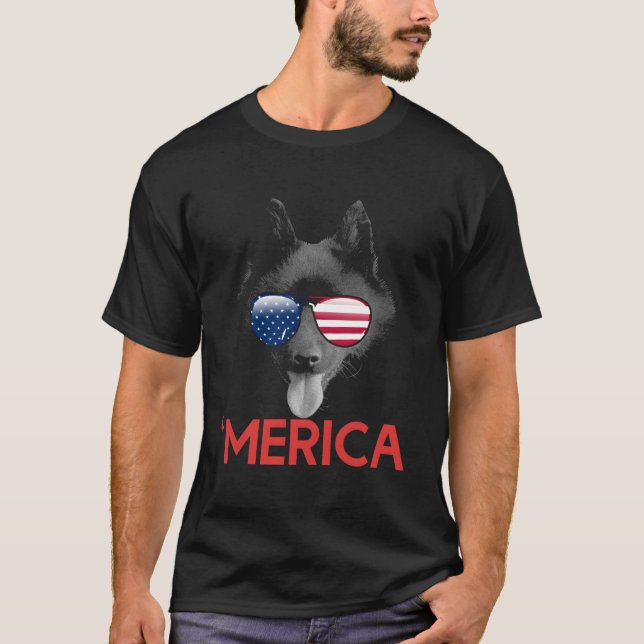 Camiseta Merica Schipperke American Flag 4 De Julho (Frente)