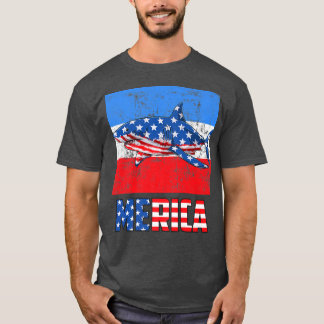 Camiseta Merica Shark 4th Of July Funny American Patriotic 