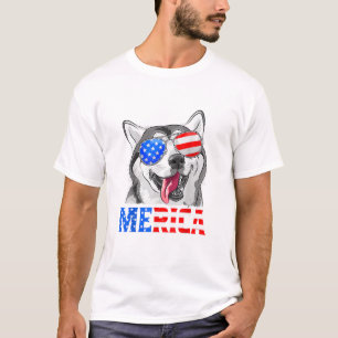 Camiseta Merica Siberian Husky Dog American Bandeira 4 de j
