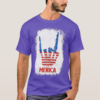 Camiseta Merica Skeleton Rock Sign 4 de julho USA Flag Pat