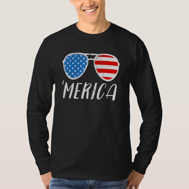 Camiseta Merica Sunglass 4 de julho Roupa de Bandeira Ameri (Frente)