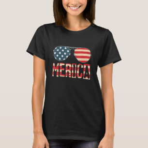 Camiseta Merica Sunglass 4 de julho Roupa de Bandeira Ameri
