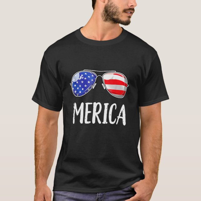 Camiseta Merica Sunglasses 4th Of July Men Women USA Americ (Frente)