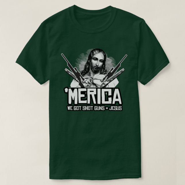 Camiseta Merica, temos armas e Jesus (Frente do Design)