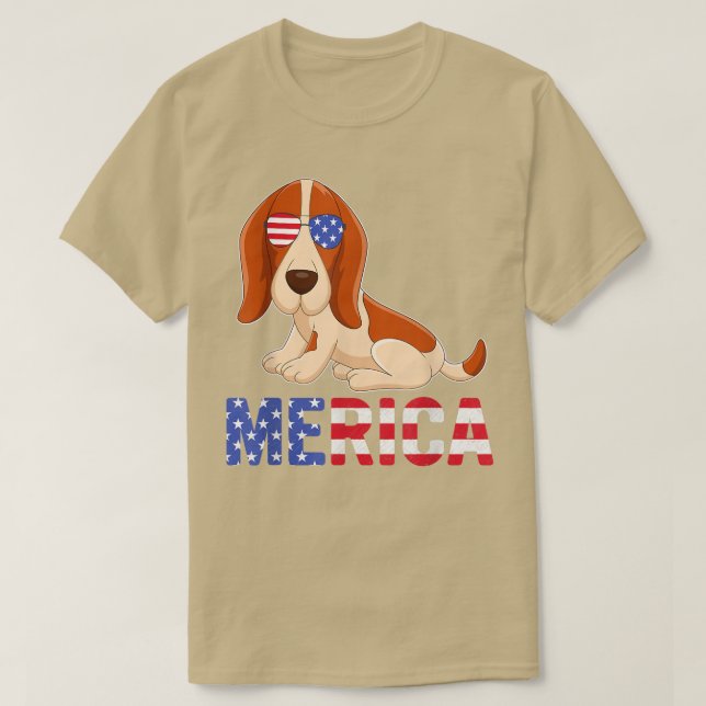Camiseta Merica USA Flag Basset Hound Dog Sunglass 4th Of (Frente do Design)
