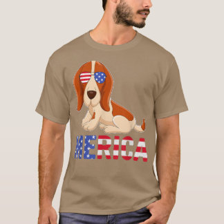 Camiseta Merica USA Flag Basset Hound Dog Sunglass 4th Of