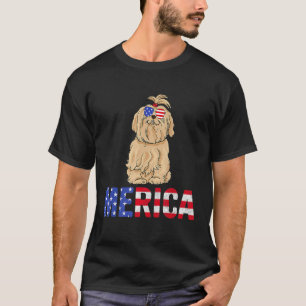 Camiseta Merica Usa Flag Maltês Cachorros Sunglass Patrióti