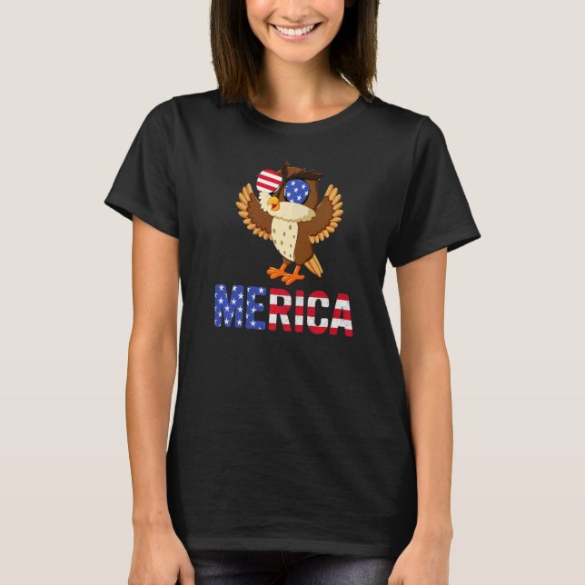 Camiseta Merica Usa Flag Owl Sunglass Patriotic 4th Of Ju (Frente)