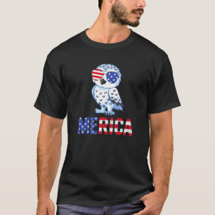 Camiseta Merica Usa Flag Snowy Owl Sunglass Patriótico 4º