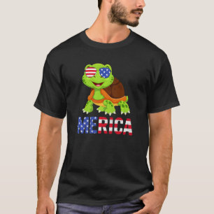 Camiseta Merica Usa Flag Turtle Sunglass Patriótico 4º De