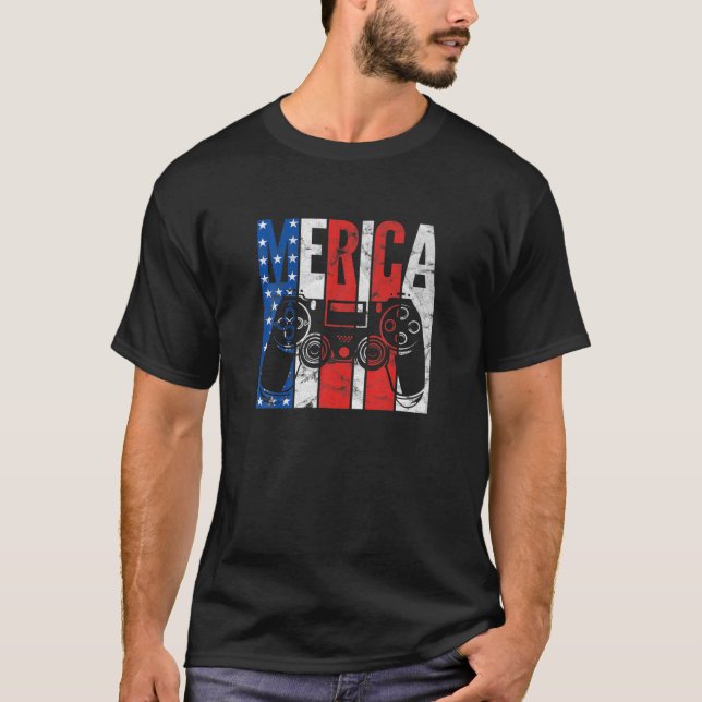 Camiseta Merica Video Game Controller Kids 4 De Julho (Frente)