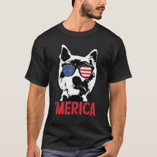 Camiseta Merica Westie - Bandeira Americana - Óculos Solare