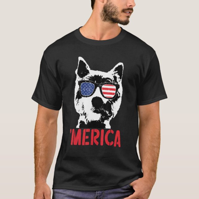 Camiseta Merica Westie - Bandeira Americana - Óculos Solare (Frente)
