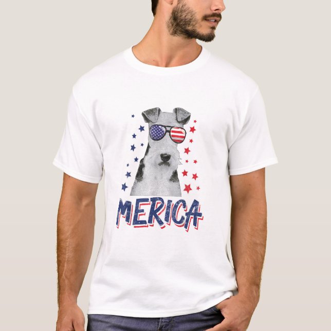 Camiseta Merica Wire Fox Terrier Dog 4 De Julho EUA Gift (Frente)