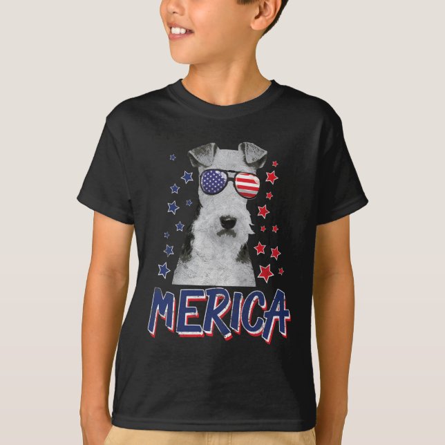 Camiseta Merica Wire Fox Terrier Dog 4 De Julho Presente No (Frente)