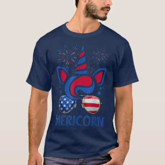 Camiseta Mericorn Unicorn Face & American Flag Óculos de so