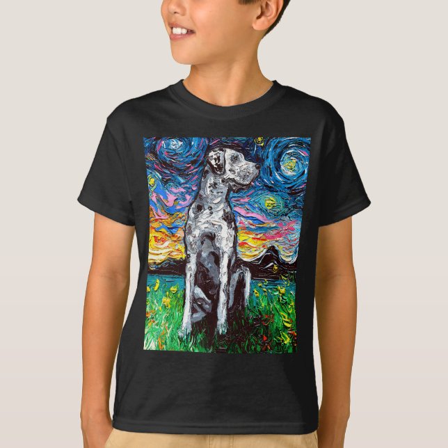 Camiseta Merle Great Dane Starry Night Impressionista Dog A (Frente)