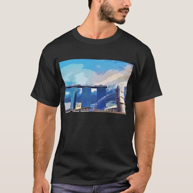 Camiseta Merlion Marina Bay Architecture Cingapura (Frente)