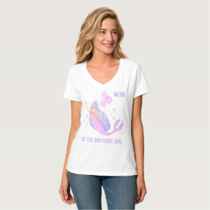 Camiseta Mermaid Mãe Menina 1º Aniversário Festa no Oceano