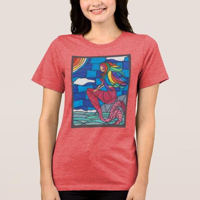 Camiseta Mermaid T Shirt With Stained Glass Style Artwork (Frente)