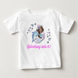 Camiseta Mermaid Themed 6 Birthday T Shirt para Crianças