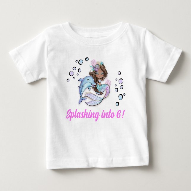 Camiseta Mermaid Themed 6 Birthday T Shirt para Crianças (Frente)