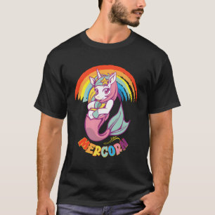 Camiseta Mermaid Unicorn Mercorn com arco-íris colorido