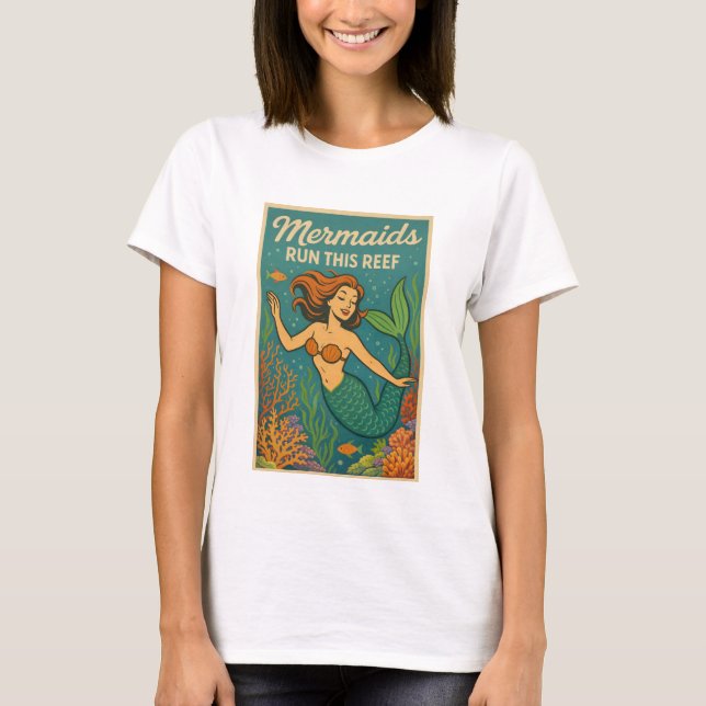 Camiseta Mermaids Run This Reef | Funny Retro Coral Fish (Frente)