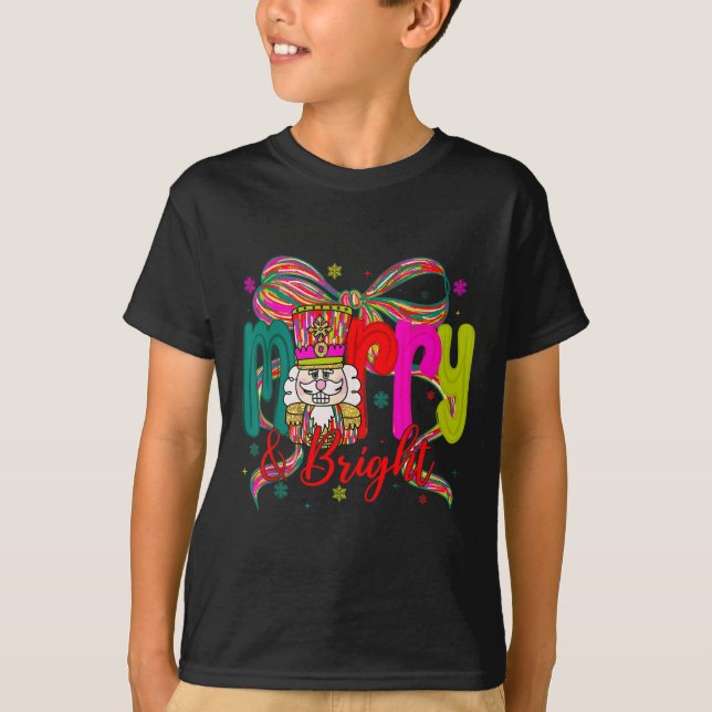 Camiseta Merry &amp; Bright Coquette Bow Nutcracker Christm (Frente)