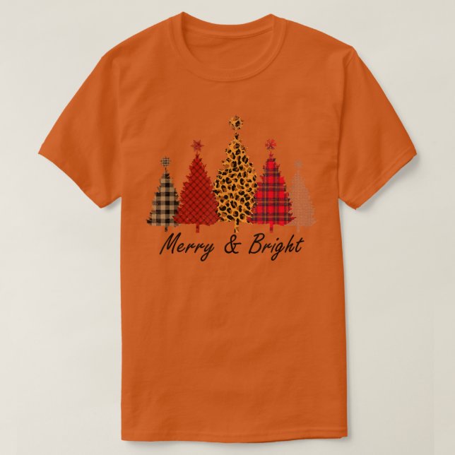 Camiseta Merry And Bright Christmas Trees Leopard Buffalo P (Frente do Design)