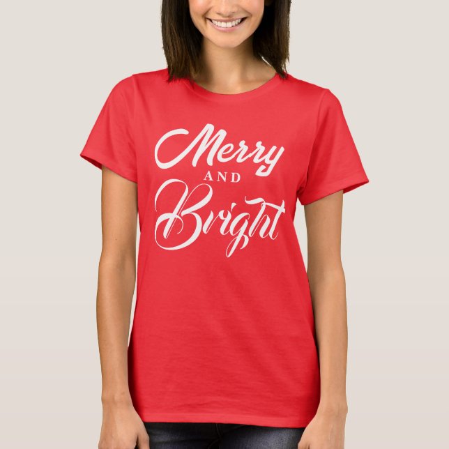 Camiseta Merry and Bright Modern Red Women's Christmas (Frente)